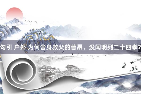 勾引 户外 为何舍身救父的曹昂，没闻明列二十四孝？